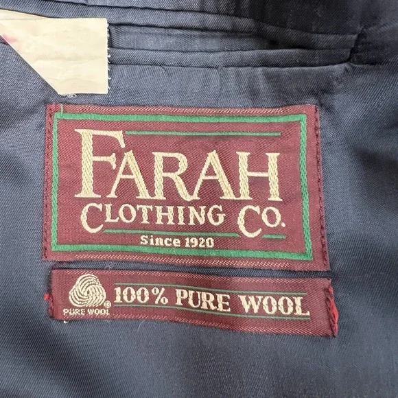 Vintage Farah Tweed Blazer Jacket Sport Coat Mens 44L Long Wool Grayish Navy